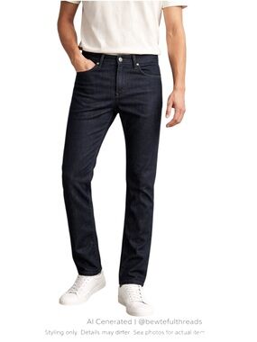 Dark Wash Slim Straight Jeans 31x34 Stretch Denim Minimalist Clean Fit